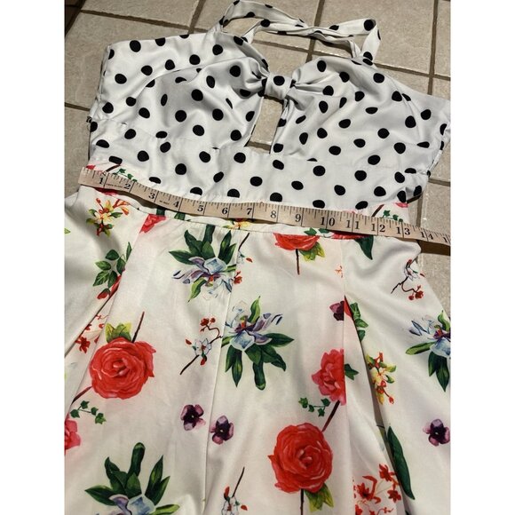 Chicways Polka Dot & Floral Print Halter Romper Tie closure Polyester/Spandex M - Picture 10 of 13